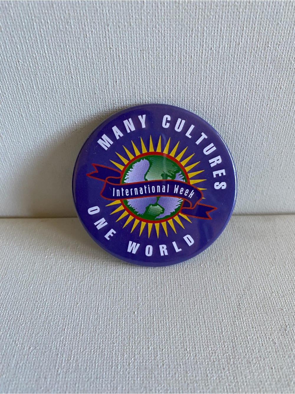 Many Cultures One World Vintage Button Pin Lapel Hat Bag Pinback
